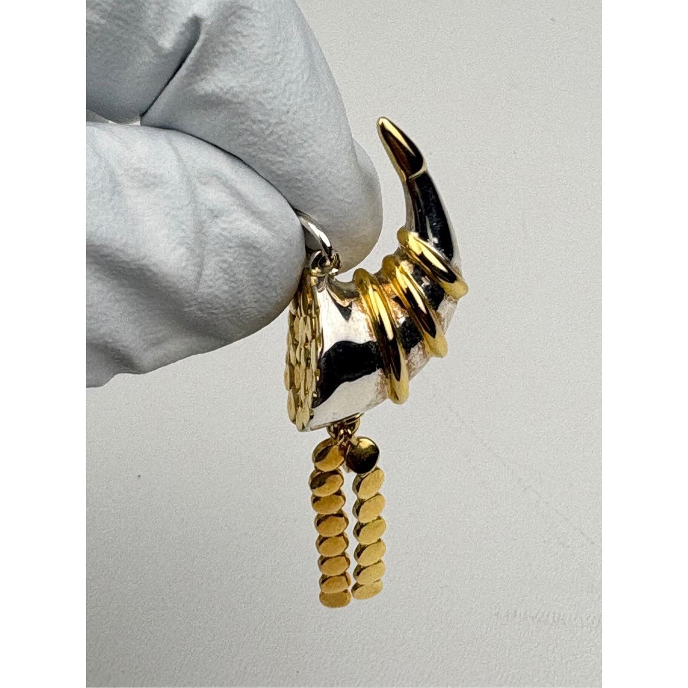 925 Sterling Silver & Gold Accent Cornucopia Horn Dangle Pendant